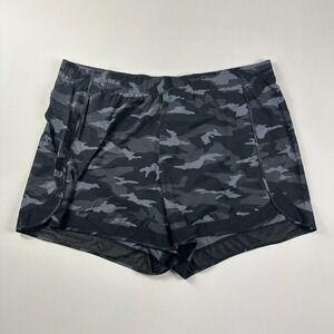 Athleta Printed Mesh Racer Run Shorts Camo Womens Size 3X Black Gray